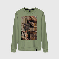 Свитшот хлопковый женский Музыка эстетика, цвет: авокадо