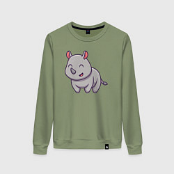 Свитшот хлопковый женский Весёлый носорог, цвет: авокадо
