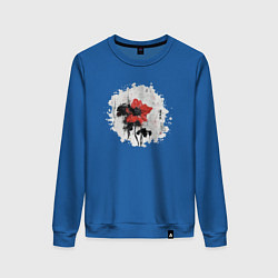 Свитшот хлопковый женский Большой красный цветок в китайском стиле, цвет: синий