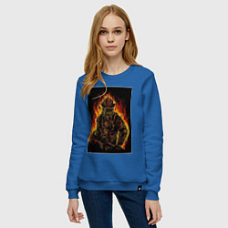 Свитшот хлопковый женский Пожарный огнеборец, цвет: синий — фото 2