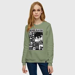 Свитшот хлопковый женский Величие Танджиро - Клинок рассекающий демонов, цвет: авокадо — фото 2