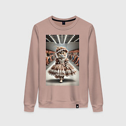 Свитшот хлопковый женский Милая винтажная кошка на подиуме в винтажном плать, цвет: пыльно-розовый