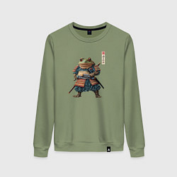 Свитшот хлопковый женский Лягушка самурай - japan aesthetic, цвет: авокадо