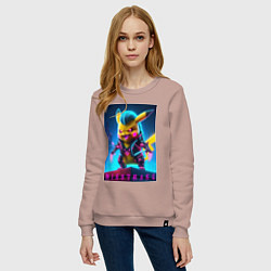 Свитшот хлопковый женский Cyberpunk - terrible Pikachu with claws, цвет: пыльно-розовый — фото 2