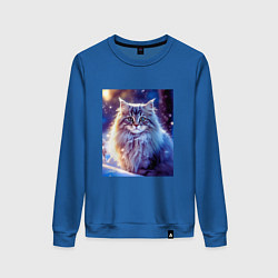 Свитшот хлопковый женский Кот в снегу, цвет: синий