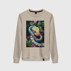 Свитшот хлопковый женский Змея в зелени, цвет: миндальный