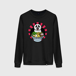 Свитшот хлопковый женский Рамен и панда, цвет: черный