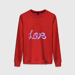 Свитшот хлопковый женский Love написанный от руки с линиями вокруг, цвет: красный