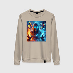Свитшот хлопковый женский Fire and water - neon glow, цвет: миндальный