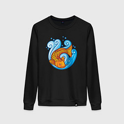 Свитшот хлопковый женский Золотая рыбка в море, цвет: черный