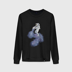 Свитшот хлопковый женский Космонавт астронавт украшает футболку космосом, цвет: черный