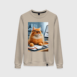 Свитшот хлопковый женский Рыжий кот дизайнер - нейроарт, цвет: миндальный