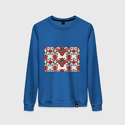 Женский свитшот Узор красно-синий на белом фоне