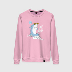 Свитшот хлопковый женский Акула на волнах, цвет: светло-розовый
