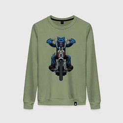 Свитшот хлопковый женский Волк байкер, цвет: авокадо