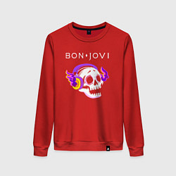 Свитшот хлопковый женский Bon Jovi - неоновый череп, цвет: красный