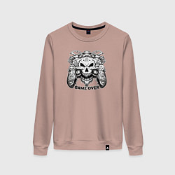 Свитшот хлопковый женский Череп джойстик game over, цвет: пыльно-розовый