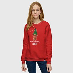 Свитшот хлопковый женский Merry Christmas idiot, цвет: красный — фото 2