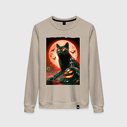 Свитшот хлопковый женский Стимпанк кот в очках - нейроарт, цвет: миндальный