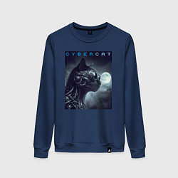Свитшот хлопковый женский Cyber black cat - ai art fantasy, цвет: тёмно-синий