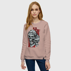 Свитшот хлопковый женский The evil within 2 skulls, цвет: пыльно-розовый — фото 2