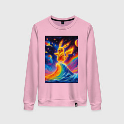 Свитшот хлопковый женский Огненный Пикачу на волне - нейроарт фантазия, цвет: светло-розовый
