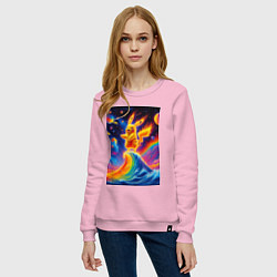 Свитшот хлопковый женский Огненный Пикачу на волне - нейроарт фантазия, цвет: светло-розовый — фото 2