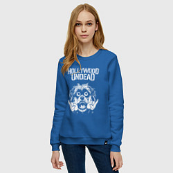 Свитшот хлопковый женский Hollywood Undead rock dog, цвет: синий — фото 2
