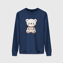 Свитшот хлопковый женский Милый белый мишка в свитере, цвет: тёмно-синий