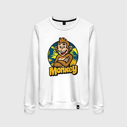 Свитшот хлопковый женский Monkey jungle, цвет: белый