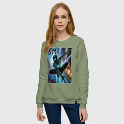 Свитшот хлопковый женский Neon Spider-man - ai art fantasy, цвет: авокадо — фото 2