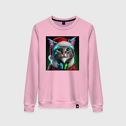 Свитшот хлопковый женский Новогодний кибер котик - нейроарт, цвет: светло-розовый