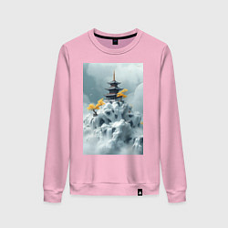 Свитшот хлопковый женский Тихий японский пейзаж, цвет: светло-розовый