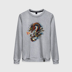 Свитшот хлопковый женский Japanese dragon - engraving, цвет: меланж