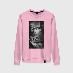 Свитшот хлопковый женский Котейка и НЛО, цвет: светло-розовый