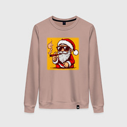 Свитшот хлопковый женский Санта Клаус курит, цвет: пыльно-розовый