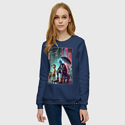 Свитшот хлопковый женский Rick and Morty are homeless people from New York, цвет: тёмно-синий — фото 2