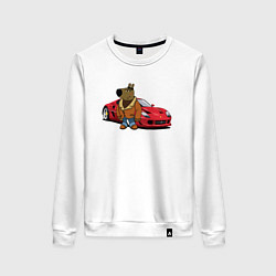 Свитшот хлопковый женский Чиловый парень на красном автомобиле, цвет: белый