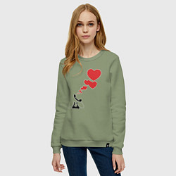 Свитшот хлопковый женский Телефон с сердечками, цвет: авокадо — фото 2