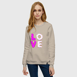 Свитшот хлопковый женский Love - розовый пряник, цвет: миндальный — фото 2