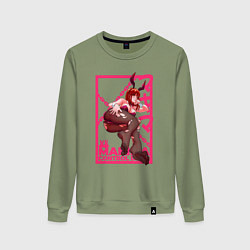 Свитшот хлопковый женский Кролик Макима - Человек бензопила, цвет: авокадо