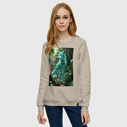 Свитшот хлопковый женский Кристальный волк в джунглях, цвет: миндальный — фото 2