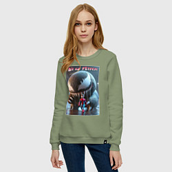 Свитшот хлопковый женский Мультяшные Веном и человек паук - мем, цвет: авокадо — фото 2