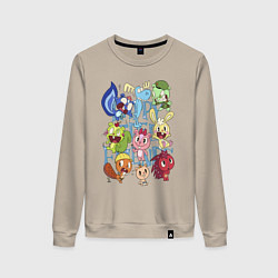 Свитшот хлопковый женский Счастливые лесные друзья, цвет: миндальный