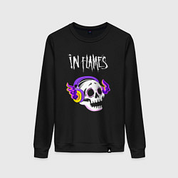 Свитшот хлопковый женский In Flames - неоновый череп, цвет: черный
