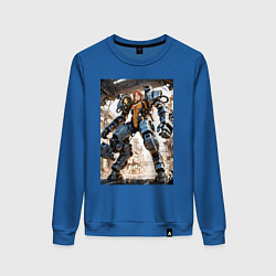 Свитшот хлопковый женский Девушка управляет огромным мехом, цвет: синий