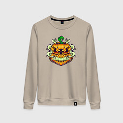 Свитшот хлопковый женский Evil pumpkin, цвет: миндальный