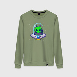 Свитшот хлопковый женский Полёт пришельца, цвет: авокадо