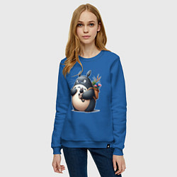 Свитшот хлопковый женский Totoro and black cat - anime, цвет: синий — фото 2