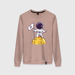 Свитшот хлопковый женский Астронавт прибыл на луну, цвет: пыльно-розовый